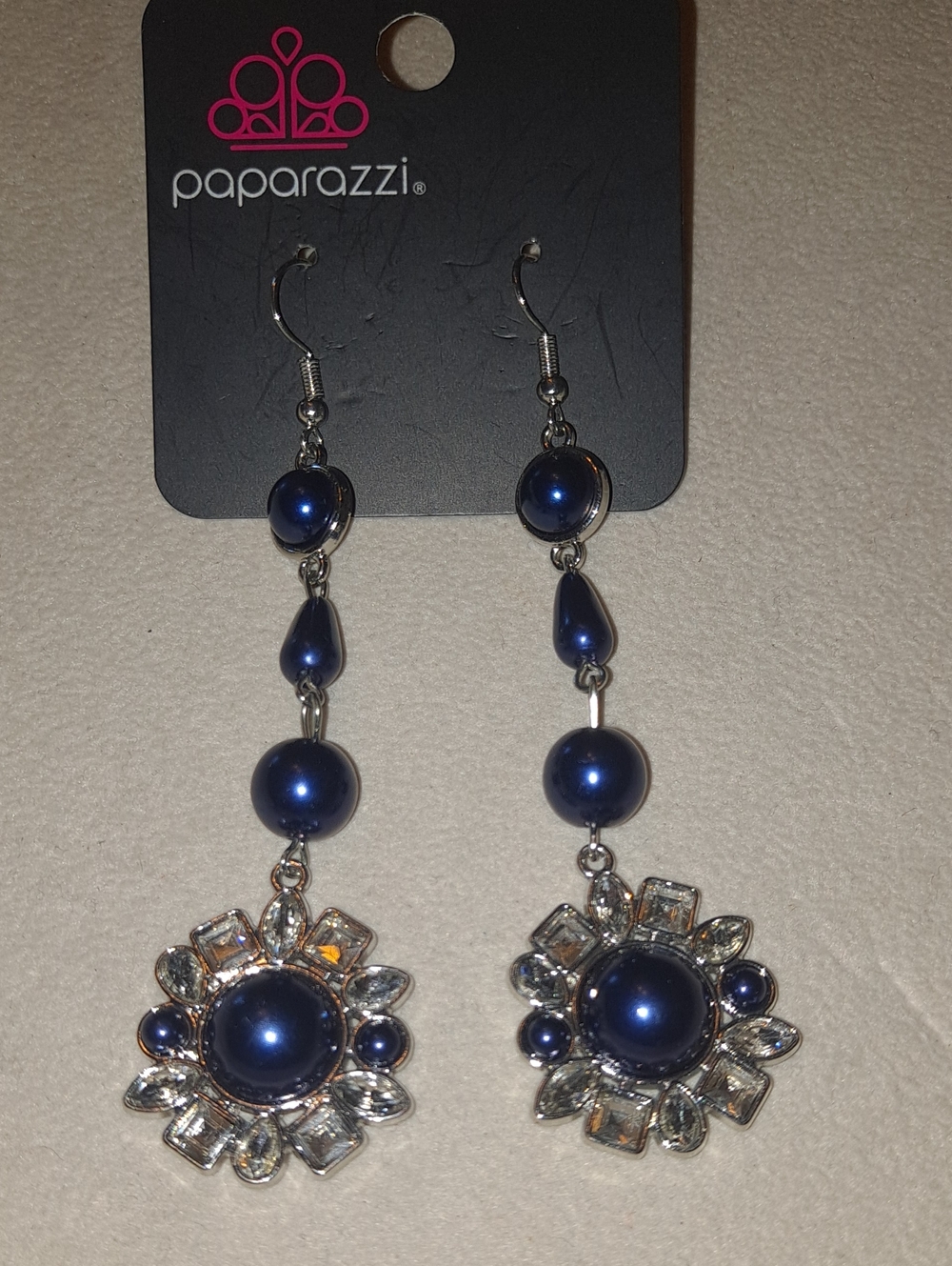 paparazzi Royal Blue Pearl Drop Floral Dangle Earrings
